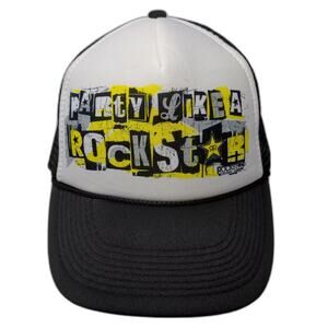 Rockstar Trucker Hat Black White OS Snapback Graphic Print Mesh Foam Adjustable